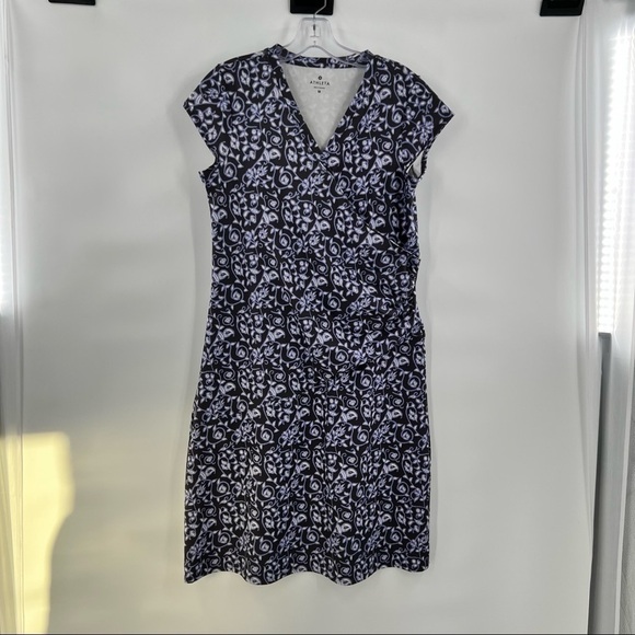 Athleta nectar faux wrap swim paisley black blue  short sleeve dress size M - Picture 1 of 10